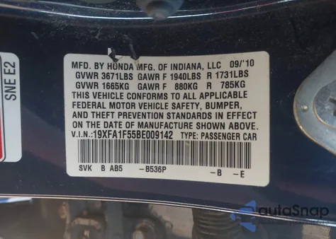 2011 Honda Civic Lx from USA, damaged, VIN 19XFA1F55BE009142